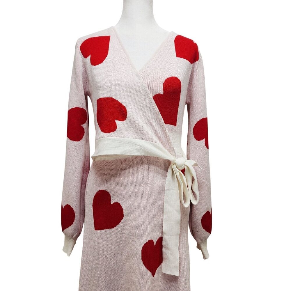 V For City Womens Wrap Long Sleeve Heart Print Maxi Dress Sweater White Size S - Picture 10 of 10